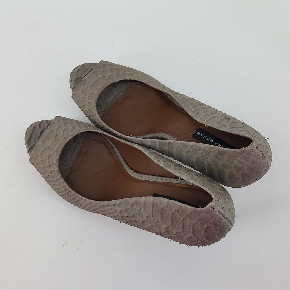 Zara Snake Embossed Animal print Pumps High Heels Open Toe Size 39 - Picture 9 of 14